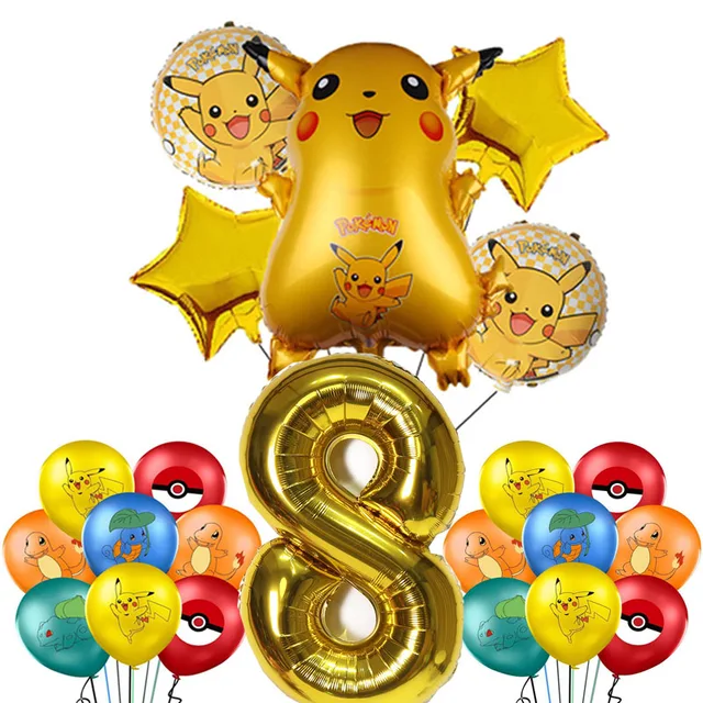 Pokemon Birthday Party Decorations Pikachu Foil Balloons Disposable Tableware Plate Napkin Backdrop For Kids Boy Party Supplies Balloon suit 8