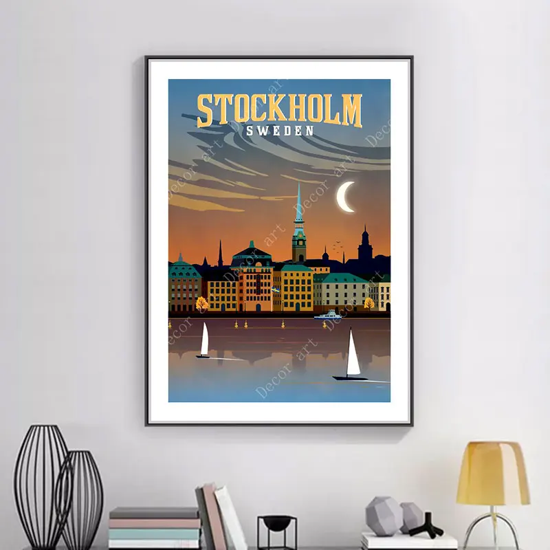 Швеция Дания карта для путешествий холст живопись винтажный настенный плакат из - Фото №1