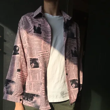 

Newspaper Printed Women Blouse Shirt Ladies Chic Casual Turn-down Collar Long Sleeve Blouses Tops blusas mujer