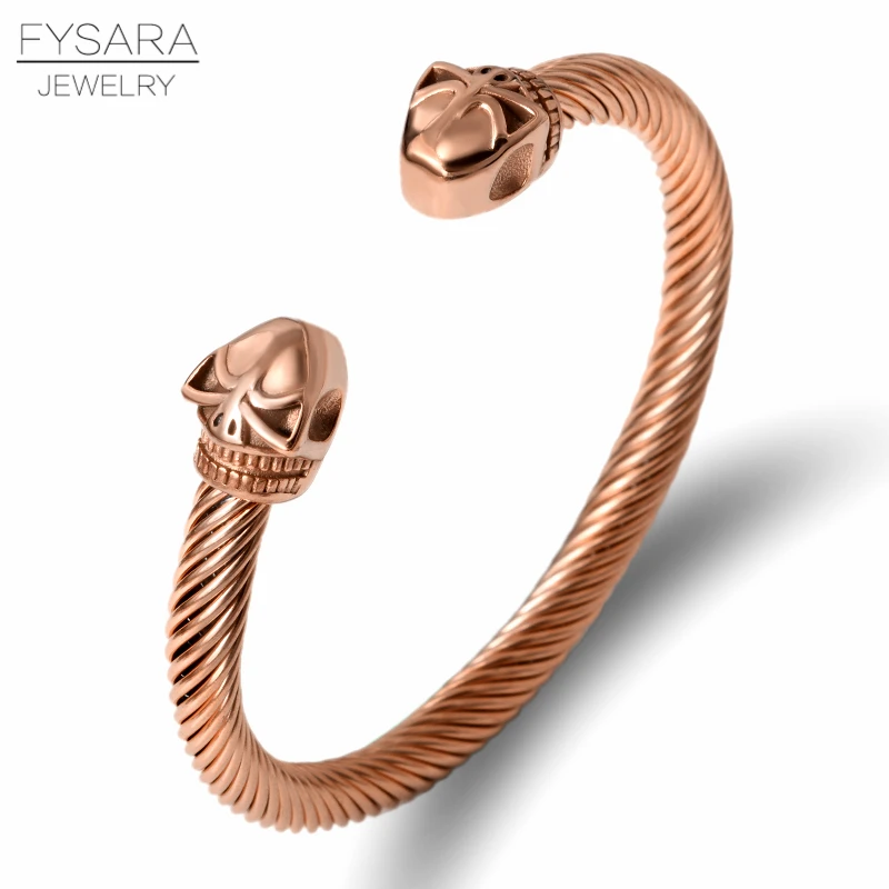 FYSARA, крутые браслеты с черепами викингов, модные панк браслеты для мужчин, нержавеющая сталь, кабель, проволока, скелет, браслеты-манжеты для женщин, Рождество