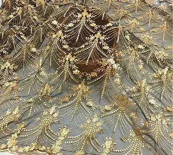 

Gold Royal French Net Embroidery Tulle Lace Fabric quality African Lace Fabric For Nigerian party Dress wedding dress 50*125cm
