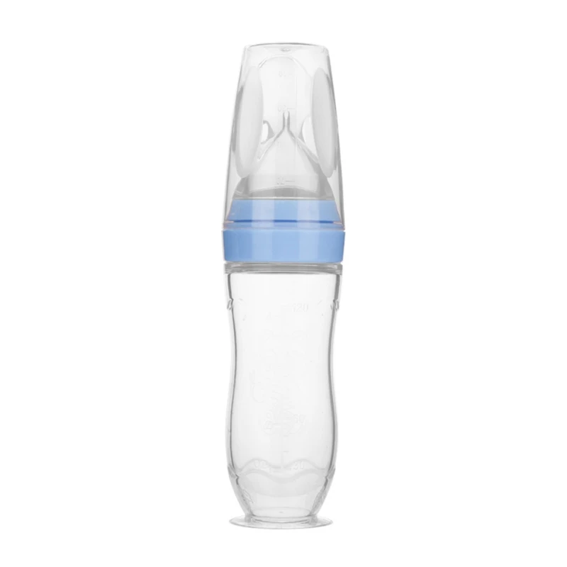 Бутылочка для новорожденных, силиконовая бутылочка для кормления, дозатор еды, ложка для младенцев, мюсли подача, безопасные инструменты - Цвет: Синий