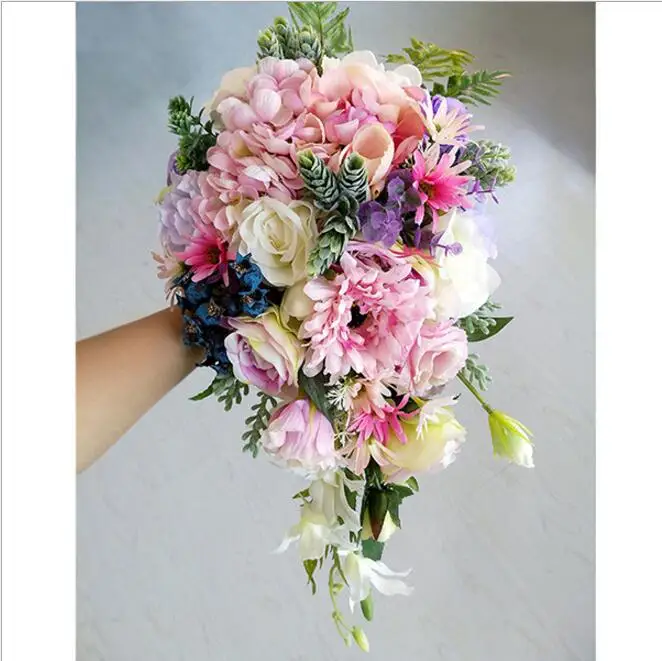 Brides Bouquet De Mariage Artificial Flowers Waterfall Wedding Bouquets With Crystal Bridal Bouquets SPH050
