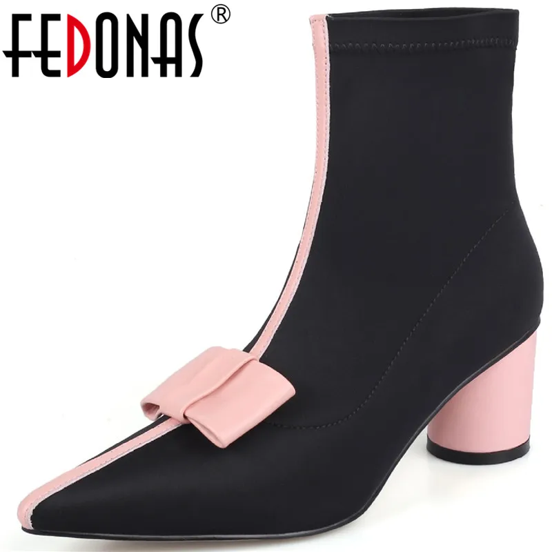 Женские полусапожки с узлом-бабочкой FEDONAS черные демисезонные сезонные ботинки