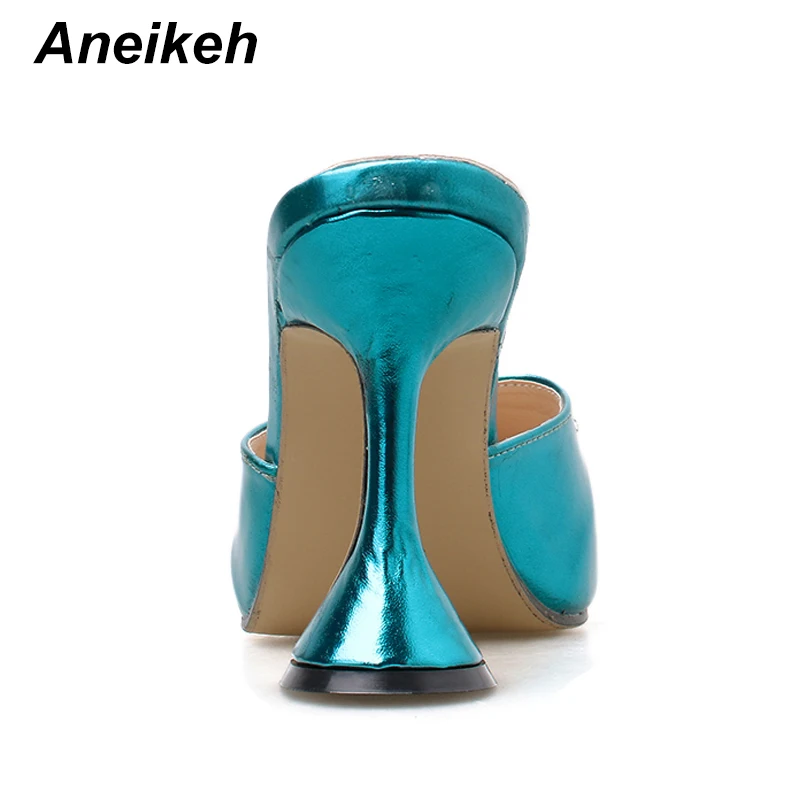 Aneikeh новые модные женские туфли-лодочки из лакированной кожи туфли на высоких каблуках со стразами и острым носком туфли-лодочки с ремешком на пятке