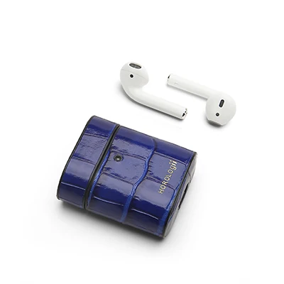 Horologii Bluetooth беспроводной Чехол для наушников Защитный чехол для Airpods аксессуары для кожи для Apple Airpods зарядка croco узор - Color: electronic blue