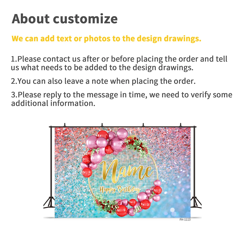 Name Balloons Gold Glitters Birthday Party Banner Backgrounds Boy Girl Baby Shower Photography Backdrop Photo Studio Prop photo backdrop
