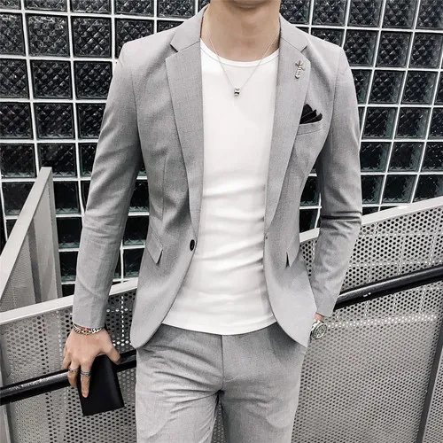 Новая мода Бизнес Для мужчин высокое качество джентльменов high-end британский стиль сплошной Цвет самосовершенствования качества Модные блейзер - Цвет: Light Grey
