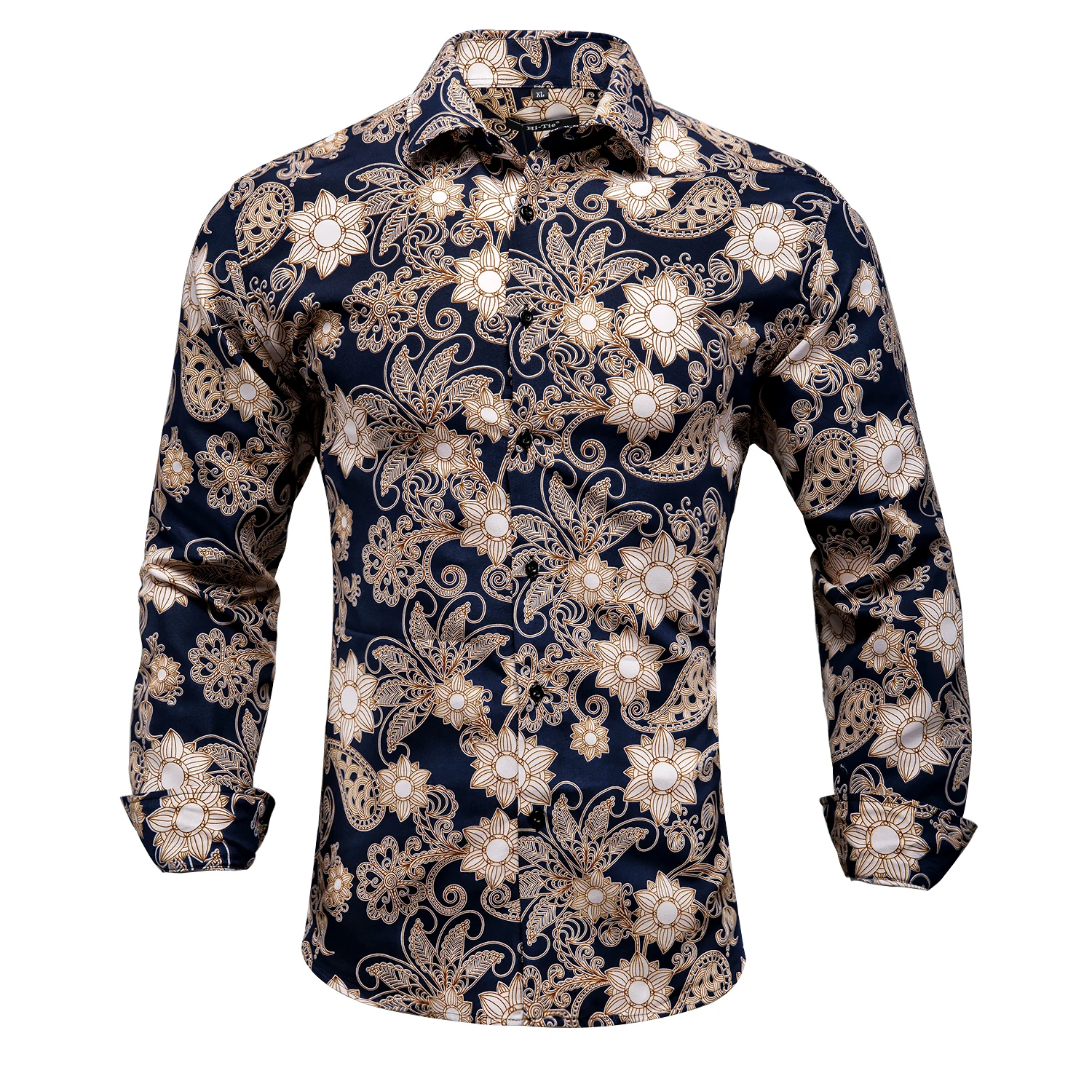 Paisley Floral Print Shirt Men Black Floral Print Men Shirt Hitie