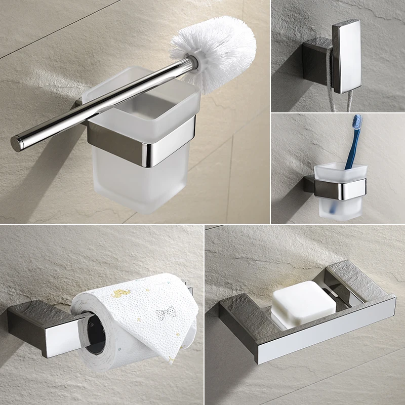 

Bathroom Accessories Stainless Steel Polished Square Toilet Brush Holder Paper Holder Robe Hook Soap Shelf Tooth brush Holder