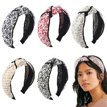 2019 elegante Retro tejido de lana Cruz cinta de cabello con nudo cabeza aro invierno bohemio diadema turbante mujeres niñas accesorios para el cabello(China)