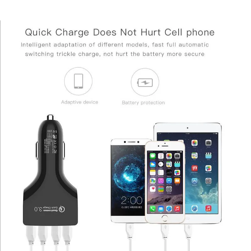 QC 3.0 Car Charger 4usb Car Charger Multi-functional One Dragging Four Charger QC 3.0 Fast Charge Charger