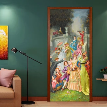 

European Style Oil Painting Door Sticker 3D Creative Concert Figure Art Wallpaper Living Room Theme Hotel PVC Waterproof Sticker