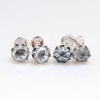 

Authentic S925 Sterling Silver Pan Earring Two Color Crown Sparkle Blue Sparkle Earrings For Women Wedding Fashion Jewelry