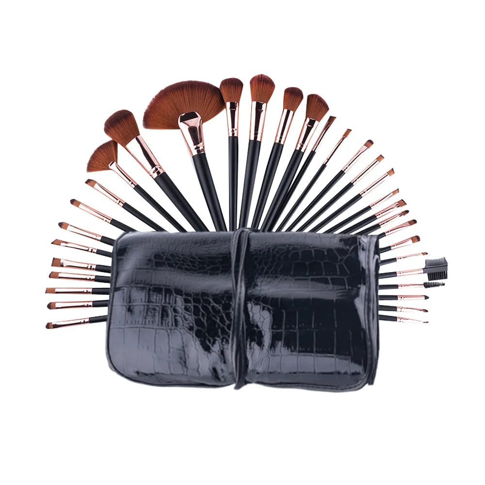 

Cross Border for 32-piece Makeup Brush Set Crocodile Pattern Brush Bag Brown Eyeshadow Brush Foreign Trade Makeup Beauty Tool