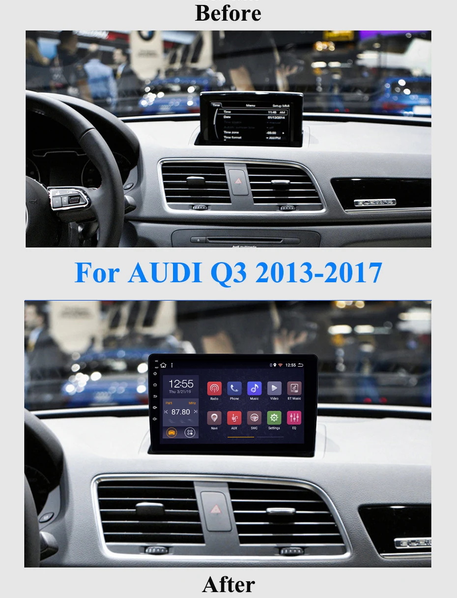 Автомобильный gps-навигатор для AUDI Q3 2013- Android 8,1 9 дюймов авто радио Поддержка Wi-Fi управление рулем tpms