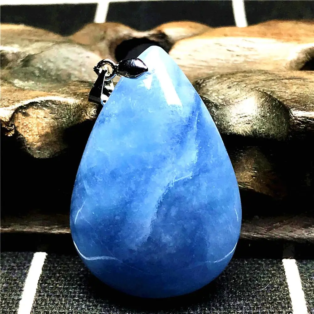 

Top Natural Ocean Blue Aquamarine Necklace Pendant For Woman Man Crystal Silver 38x26x12mm Beads Water Drop Stone Jewelry AAAAA