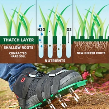 

Lawn Aerator Shoes Adjustable 4 Straps Gardening Walking Revitalizing Lawn Spiked Soil Aerating Sandals For Yard Patio