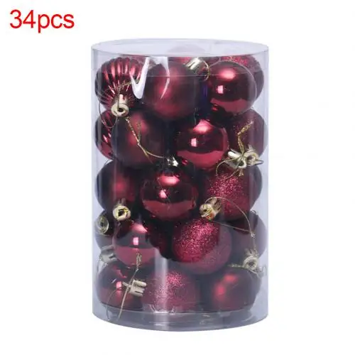 34Pcs Plated Christmas Ball Hanging Bauble Xmas Tree Ornament Home Party Decor - Цвет: Rose Red