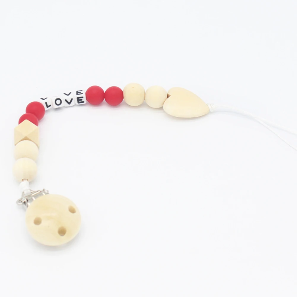 Handmade Wooden Pacifier Chains Maternal Infant Pacifier Safe Teething LOVE Letter Soother Clips Baby Teether Holder Chain