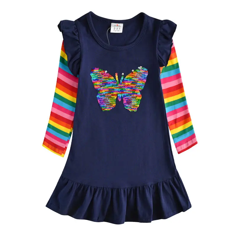 DXTON/платья для девочек с рисунком Фламинго; детское Повседневное платье для девочек в полоску; детская хлопковая аппликация на одежду; платья для маленьких девочек - Цвет: RELH5880