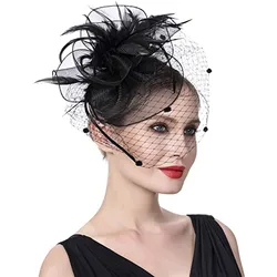 Fascinators Hat Women Flower Mesh Ribbons Feathers Fedoras Hat Headband Hair Clip Cocktail Tea Party Headwewar For Girl Hairband