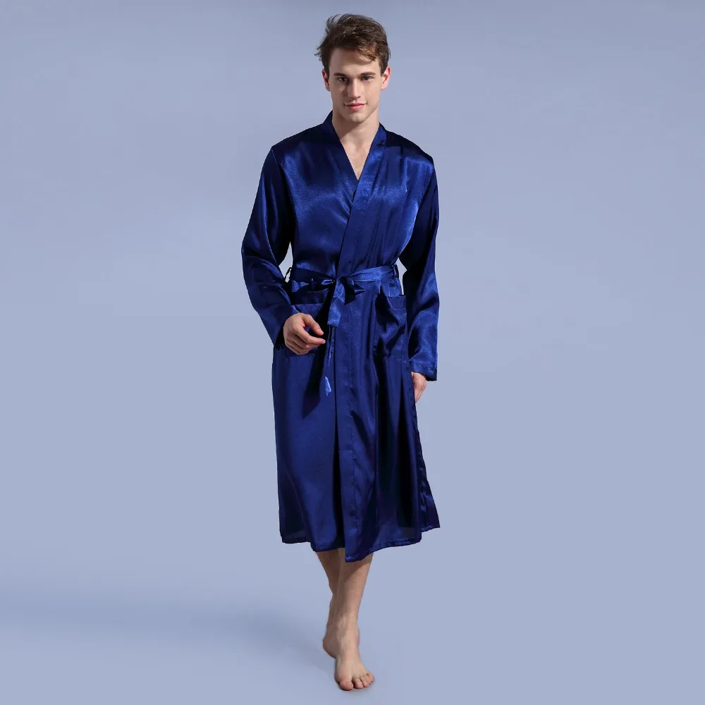Бургундия Размер S-XXL Китайский Мужской вискозный Шелковый Повседневный Ночной халат платье одноцветное цветное кимоно халат пижамы