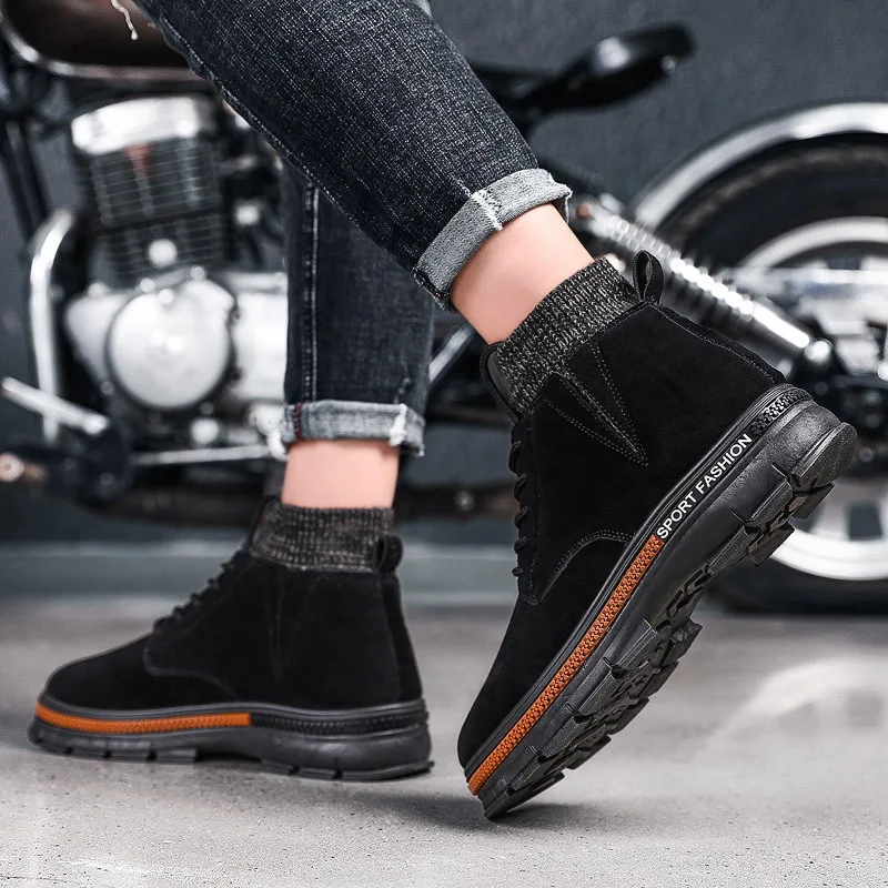 

Plus Velvet New Style Hight-top Men's Boot Autumn Leather Foot Covering England Retro Martin Boots Outdoor Casual Sports Men's B