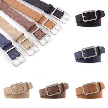 

New Designer Woman Solid Color Thin Square Metal Head Skinny Wasit Belt Female Matte Pu Leather Waistband For Daily Dress