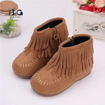 

B&G Girls Princess Snow Boots Soft Anti-slip Fashion Fringe Kids Shoes Suede Girs Boots Warm Lady Winter Shoes