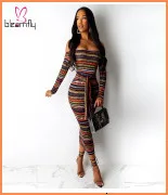 Boho Сексуальный комплект из двух предметов с открытыми плечами, укороченный топ с длинным рукавом+ юбка макси с разрезом, комплекты с трусиками, женские костюмы с радужным принтом
