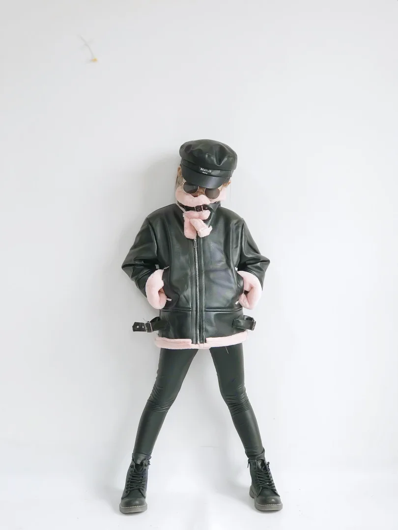 Leather Jackets for Girls Winter PU Leather Jackets for Kids Girls Fur Outerwear Long Girls Coats and Jackets Children Coat