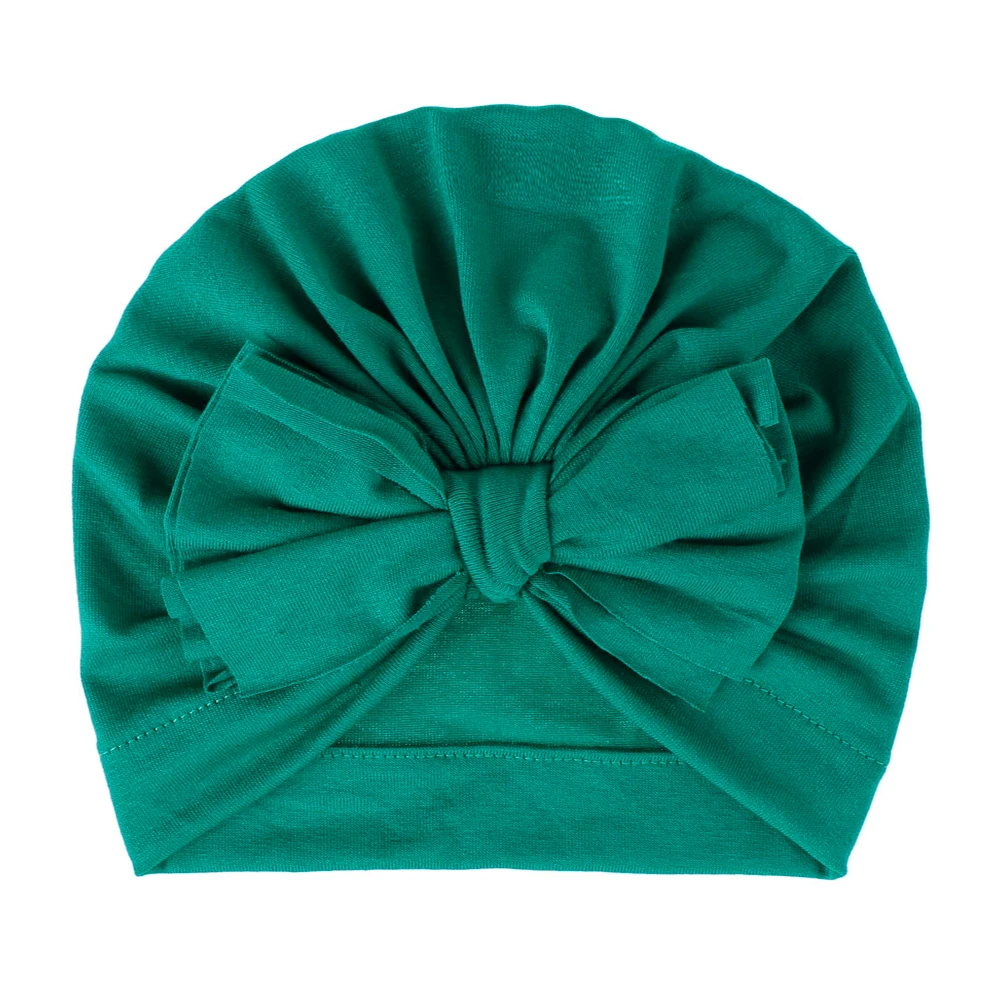 Dark green 1 шт., детский головной убор чалма с бантиком, мягкий хлопковый для младенцев, шапочки-бини, детские цветные головные повязки, милые индийские шапки - Цвет: Dark green