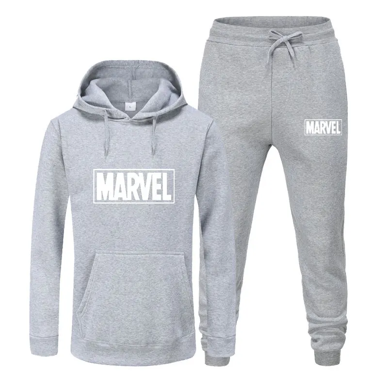 Женский спортивный костюм, зимняя флисовая куртка с капюшоном и принтом Marvel+ штаны, Толстовка для девочек, комплект из 2 предметов, толстовки, спортивный костюм, куртка - Цвет: gray