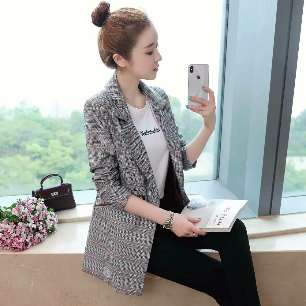 Vrouwen ретро плед kleine pak Koreaanse versie lente en herfst одежда мода тонкий veelzijdige jas vrouwen lange pak trend