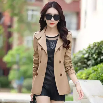 

Spring Autumn Women's New Double Rows Korean Version Of The Long Section Slim Thin Simple Size Windbreaker Trench Women