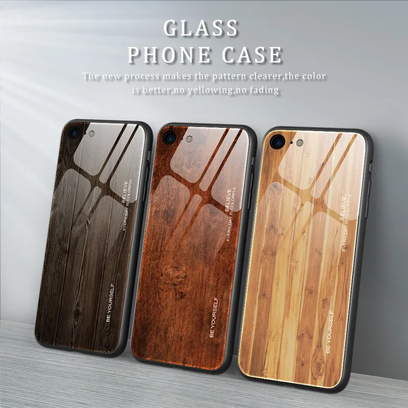 Phone-Case Tempered-Glass-Case Wood-Grain 6s-Plus for 11 Pro 12-Pro Xs Max 8 7