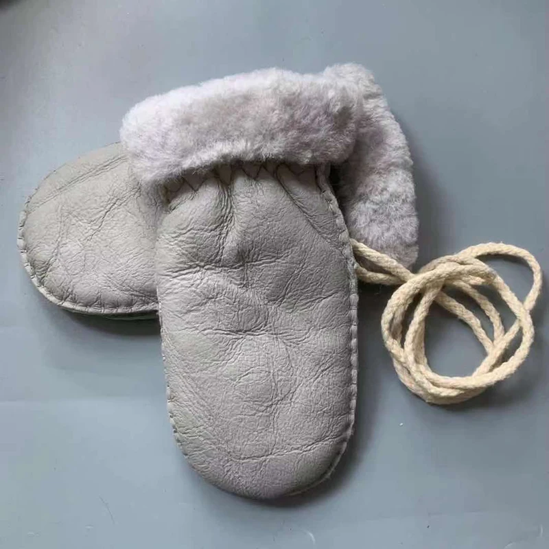 Kids Manual Warm Mittens Genuine Leather Gloves for 2-5 year Children Winter Warm Wool Fur Gloves Minttens girls & boys