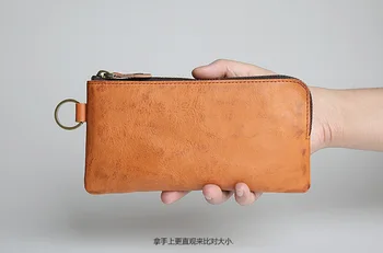 

Men Long Zipper Wallet Retro Phone Bag Casual Genuine Leather Card Bit More Clutch Youth Handbag Men's
