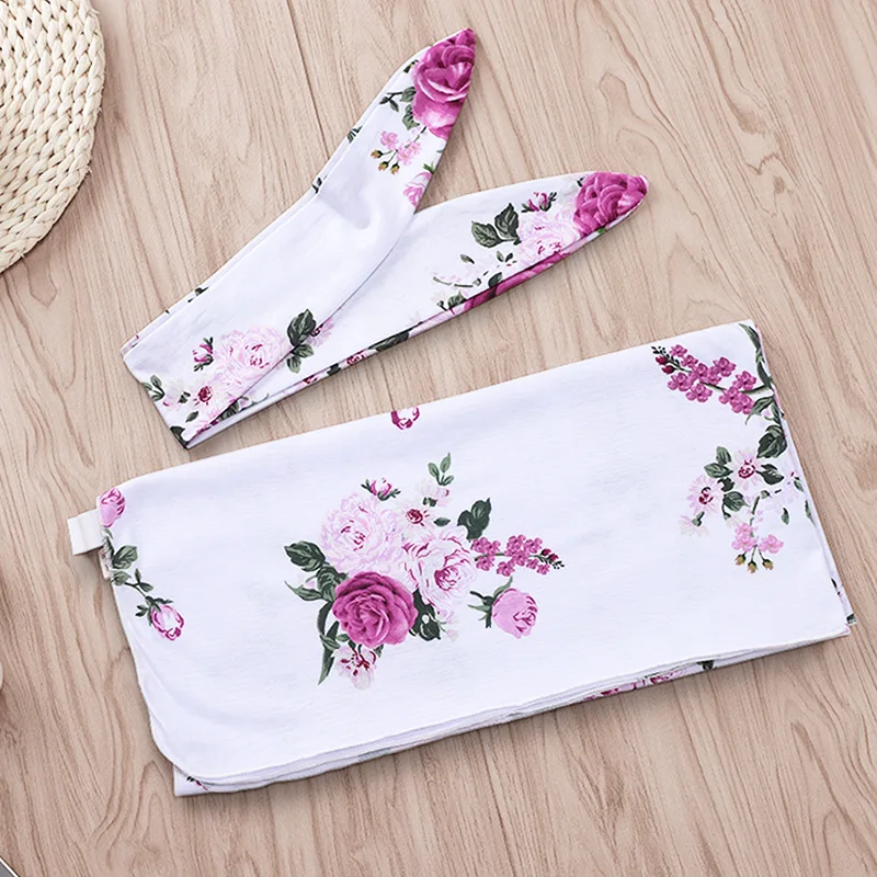 Floral Пеленки с цветами, Набор детских одеял для новорожденных, цветочный принт, муслин, пеленки и повязка на голову, 2 шт., мягкое детское постельное белье - Цвет: Floral
