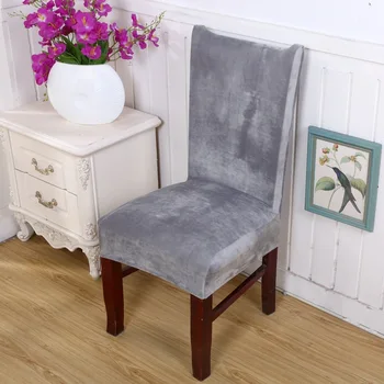

Solid color gray plush fabric chair cover velvet thick seat cover for dinning room wedding office banquet chair slipcovers