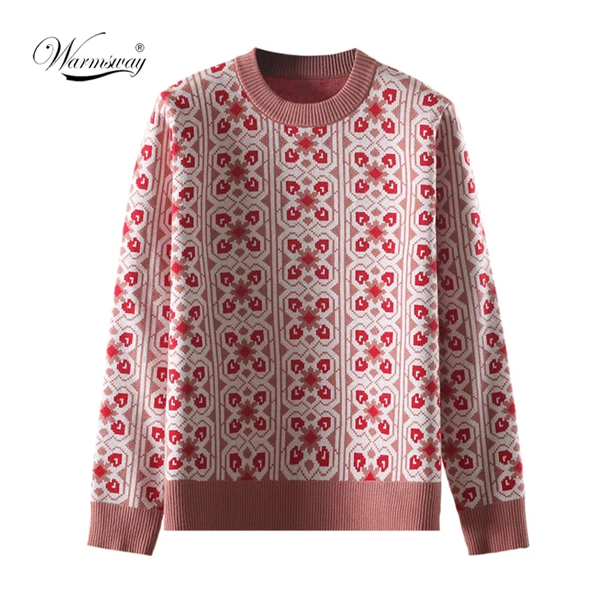 Свитер женский вязаный жаккардовый с длинным рукавом в разноцветную клетку