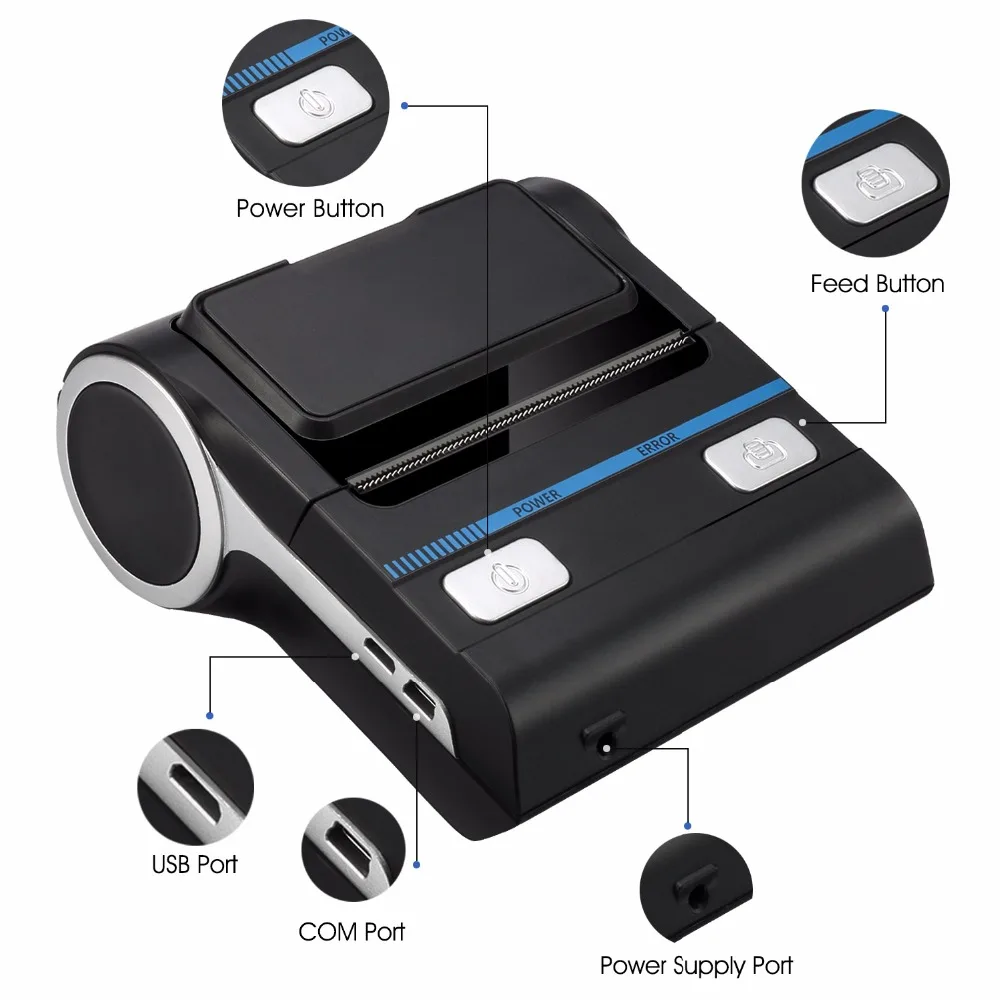80 мм Термопринтер портативный Bluetooth Android POS компьютер чековый принтер для печати