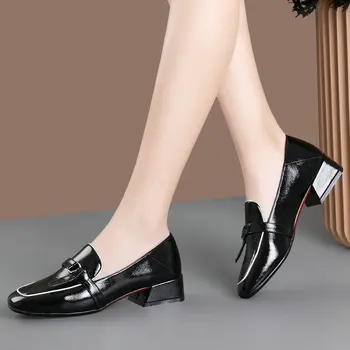 

Women Shoes Faux Leather Loafers Spring Autumn Low Heels Pumps Slip On Ladies Shoes White Black Red 2020