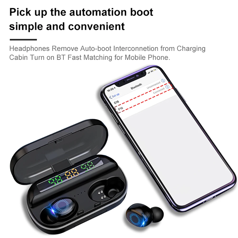 Портативный Беспроводной наушники Bluetooth 5,0 наушники-вкладыши TWS с светодиодный Дисплей 8D стерео спортивные Водонепроницаемый наушники для IOS и Android