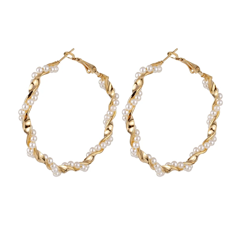 TOMTOSH Gold Circle Pearl Hoop Earrings For women Silver Large Huggie Round Big Ear Rings fashion jewelry accessories Gift - Окраска металла: FCS0685-1