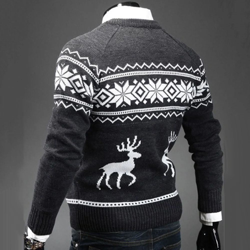 Осенне-зимний мужской свитер, пуловер, водолазка с рождественским оленем, Свитера с принтом, повседневный облегающий вязаный свитер, hombre navidad