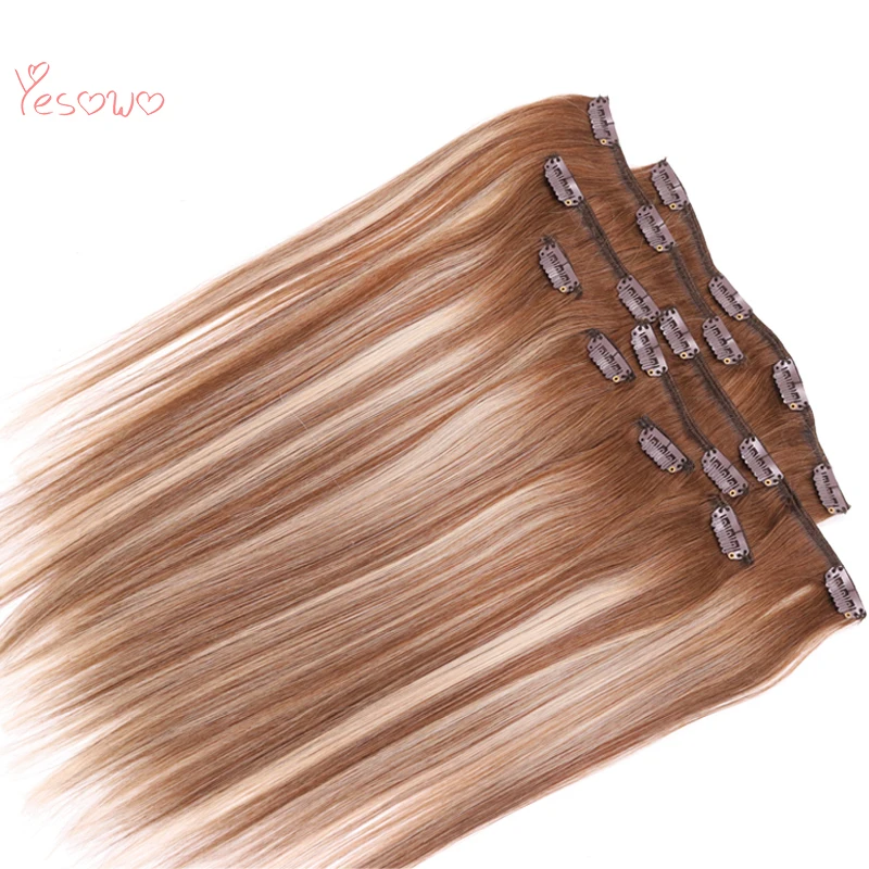 Yesowo,, 4 штуки/27/4# человеческие накладные пряди на клипсах для наращивания на заколках моменты с 18 зажимы 14 дюймов 24 дюймов волосы Remy для наращивания на заколках