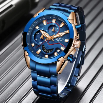 

LIGE 2019 New Fashion Mens Watches with Stainless Steel Top Brand Luxury Sports Chronograph Quartz Watch Men Relogio Masculino