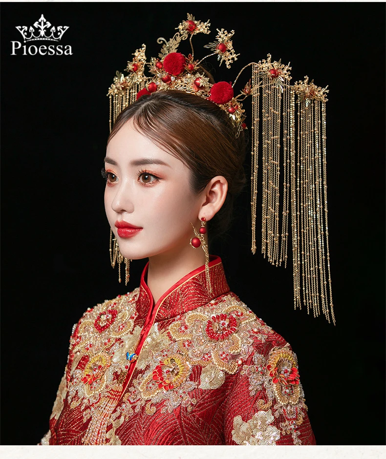 

Ancient Costume Headdress Marriage Chinese Traditional Wedding Dress Chinese s red Hair Ornaments Set Xiu Wedding Decoration